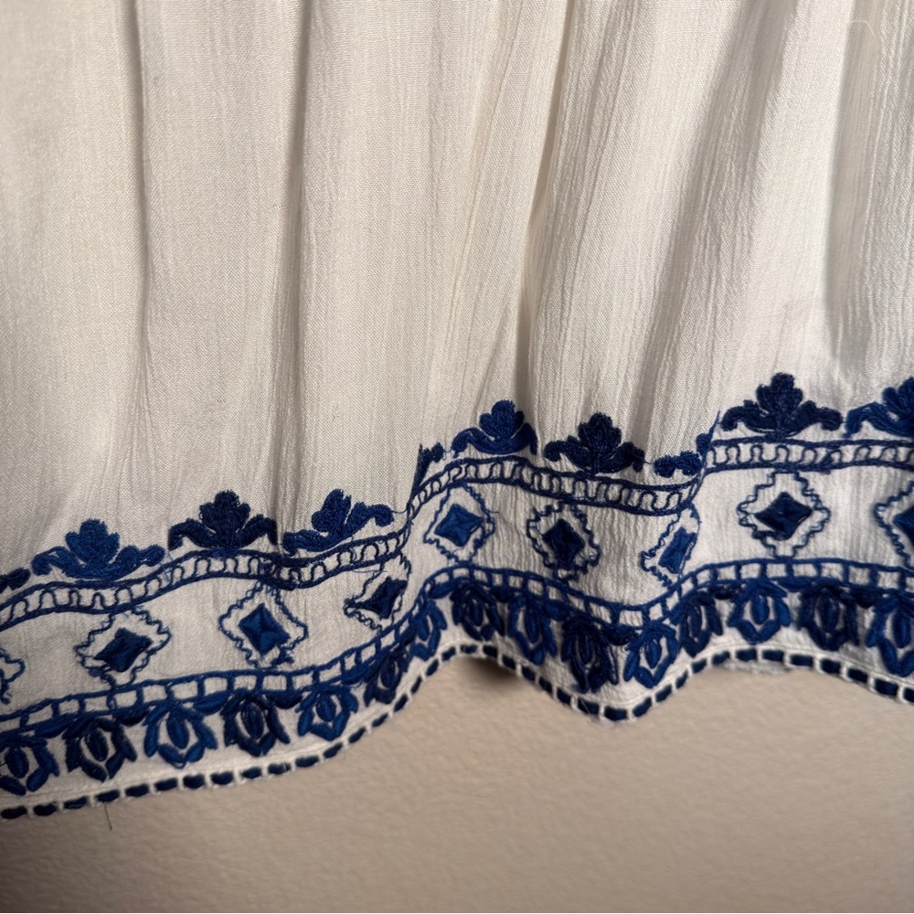 Zara Blue and Cream Boho Embroidered Blouse Jacket Size Small - Picture 14 of 15